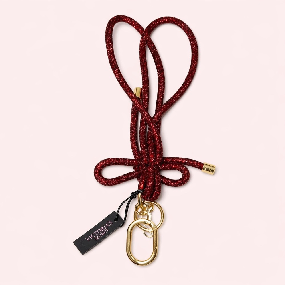 NWT Victoria’s Secret Burgundy Red Bling Bow Tie Knot Keychain Holder Wristlet